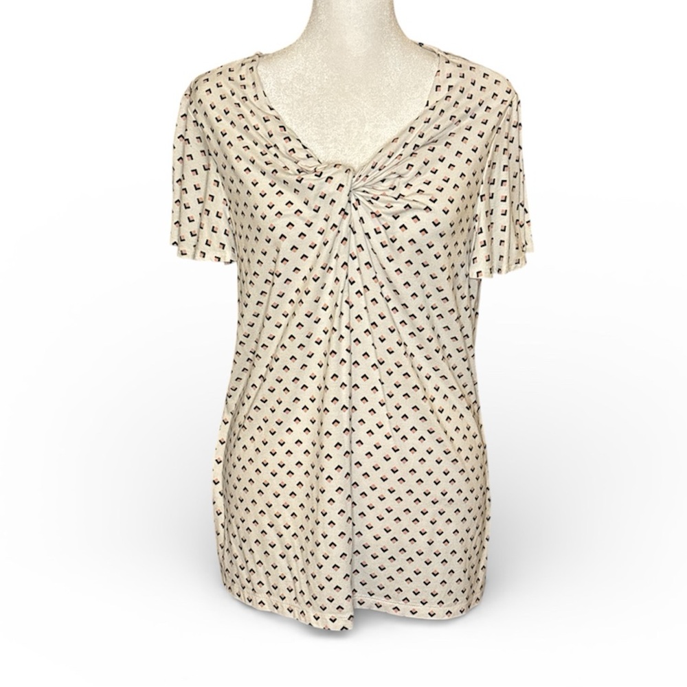 Liz Claiborne Cream and Black Patterned Short Sleeve Top